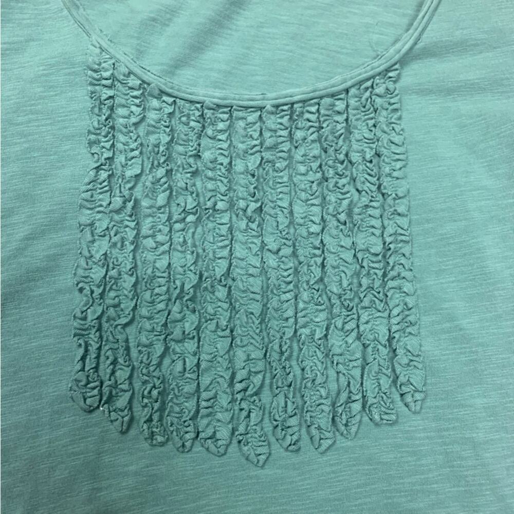 Boden womens size 6 small green ruffle front 3/4 sleeve shirt causal cute - Picture 4 of 11